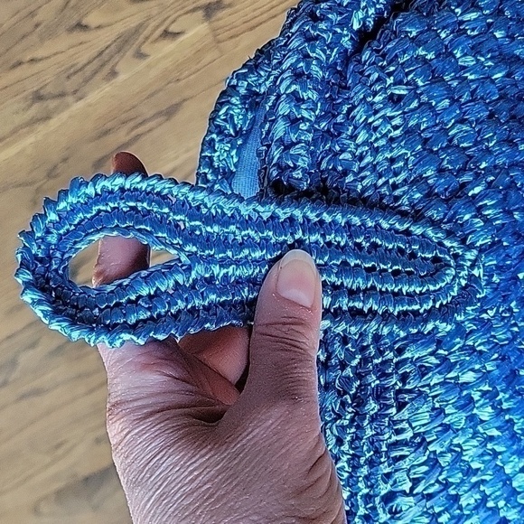 Raffia Blue Handmade Croshet Knitted Evening Pouch Clutch Bag Made in Japan - Picture 11 of 12